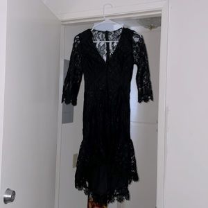 Selfie Leslie Black Lace High-Low Flowy Dress